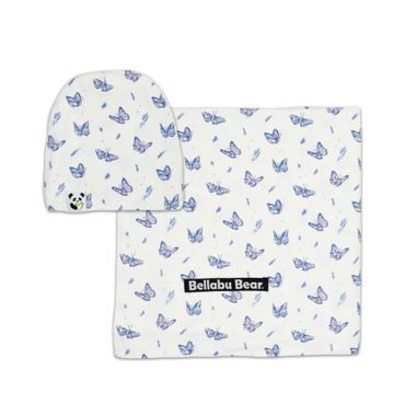 Bellabu Bear Butterfly Swaddle and Beanie Set in White. View a larger version of this product image.