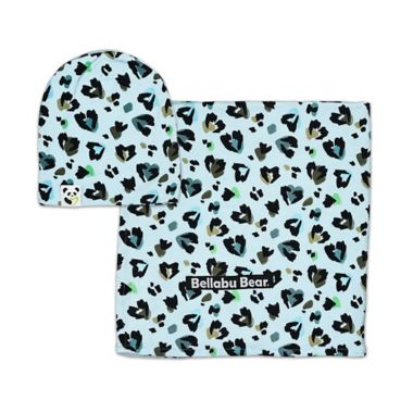 Bellabu Bear Leopard Swaddle and Beanie Set in Blue. View a larger version of this product image.