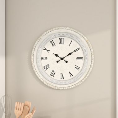 Ridge Road Decor 22-Inch Round Wood Farmhouse Wall Clock in White. View a larger version of this product image.