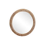 Ridge Road Decor Natural 36-Inch Round Wooden Wall Mirror with Decorative Beads in Light Brown