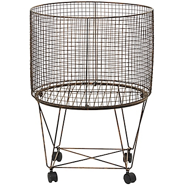 Ridge Road Décor Round Iron Wire Rolling Basket in Bronze. View a larger version of this product image.