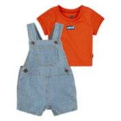 Levi's&reg; 2-Piece Mini Batwing Short Sleeve Shirt and Denim Coverall Set in Red