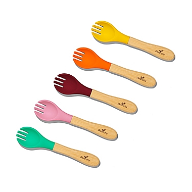 Avanchy Bamboo + Silicone Toddler Feeding Forks in Pink (Set of 5). View a larger version of this product image.