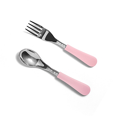 Avanchy 2-Piece Stainless Steel Baby Spoon Fork Combo Set in Pink. View a larger version of this product image.