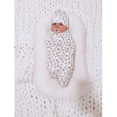 Bellabu Bear Cookie Swaddle and Beanie Set in White. View a larger version of this product image.
