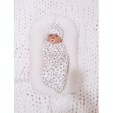 Bellabu Bear Cookie Swaddle and Beanie Set in White. View a larger version of this product image.