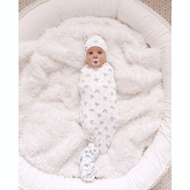Bellabu Bear Butterfly Swaddle and Beanie Set in White. View a larger version of this product image.