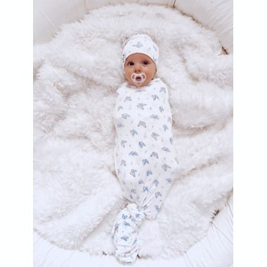 Bellabu Bear Butterfly Swaddle and Beanie Set in White. View a larger version of this product image.