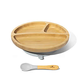 Avanchy Bamboo + Silicone Suction Toddler Plate + Spoon