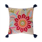 Levtex Home Jules Crewel Flower Tassel Square Throw Pillow