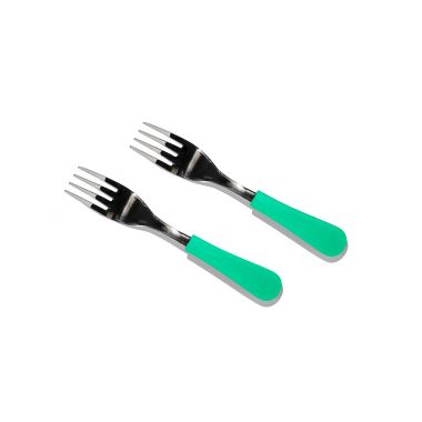 Avanchy Stainless Steel Baby Forks in Green (Set of 2). View a larger version of this product image.