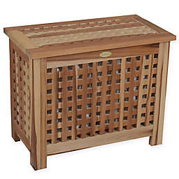 EcoDecors™ Annabella 2-Compartment Lattice Teak Bench Hamper with Laundry Bags