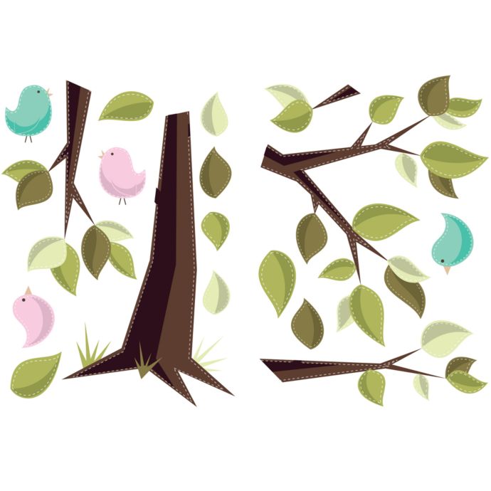 Stitched Tree with Birds Vinyl Wall Decal Set | Bed Bath & Beyond