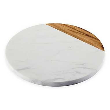 Anolon&reg; Pantryware 10-Inch Round Serving Board in White Marble/Teak. View a larger version of this product image.