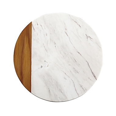 Anolon&reg; Pantryware 10-Inch Round Serving Board in White Marble/Teak. View a larger version of this product image.