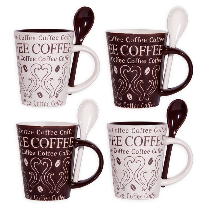 Home Essentials and Beyond Coffee Swirl Coffee Mugs with Spoons (Set of