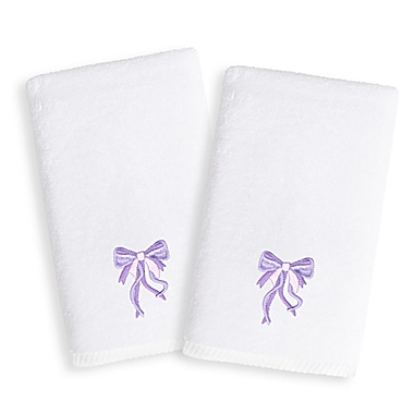 Linum Home Textiles Kids Bow Terry Hand Towels in Purple/White (Set of 2). View a larger version of this product image.