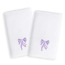Linum Home Textiles Kids Bow Terry Hand Towels in Purple/White (Set of 2)