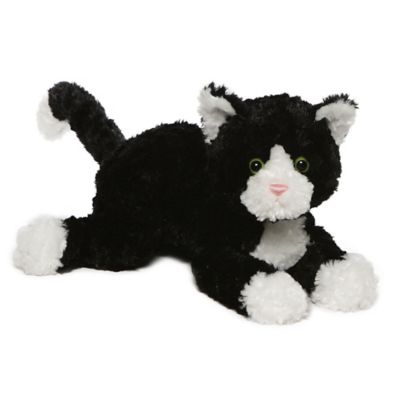 black and white cat cuddly toy