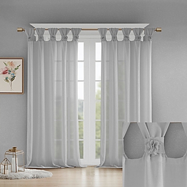 Madison Park Rosette Floral Cuff 84-Inch Twist Tab Window Curtain Panel in Grey (Single). View a larger version of this product image.