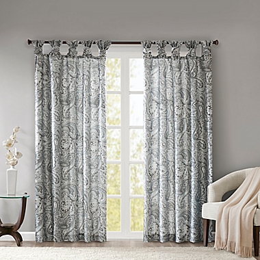 Madison Park Yvette Paisley Printed 63-Inch Twist Tab Window Curtain Panel in Grey (Single). View a larger version of this product image.