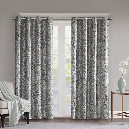 Paisley Linen Curtains 50 by 63 inch Grey