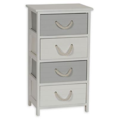 Household Essentials&reg; Seaside 4-Drawer Storage Side Table in White/Grey