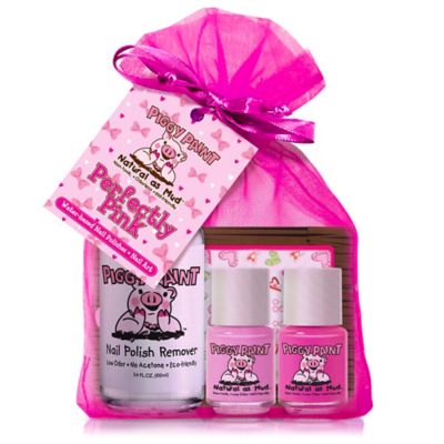 Piggy Paint Perfectly Pink 4-Piece Nail Polish Set with Remover and Heart Nail Art