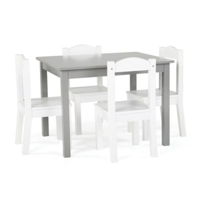 white wooden childrens table and chairs
