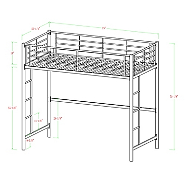 Forest Gate Riley Full Size Metal Loft Bed in Black. View a larger version of this product image.