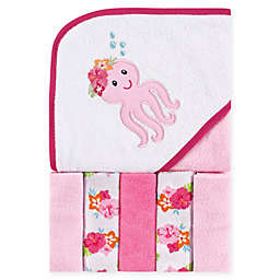 Luvable Friends® 6-Piece Tropical Octopus Hooded Towel and Washcloth Set in Pink