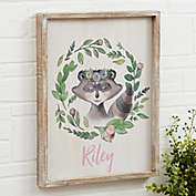 Woodland Floral Raccoon Barnwood Frame Wall Art