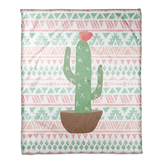 Alternate image 1 for Designs Direct Aztec Cactus Fleece Blanket in Green