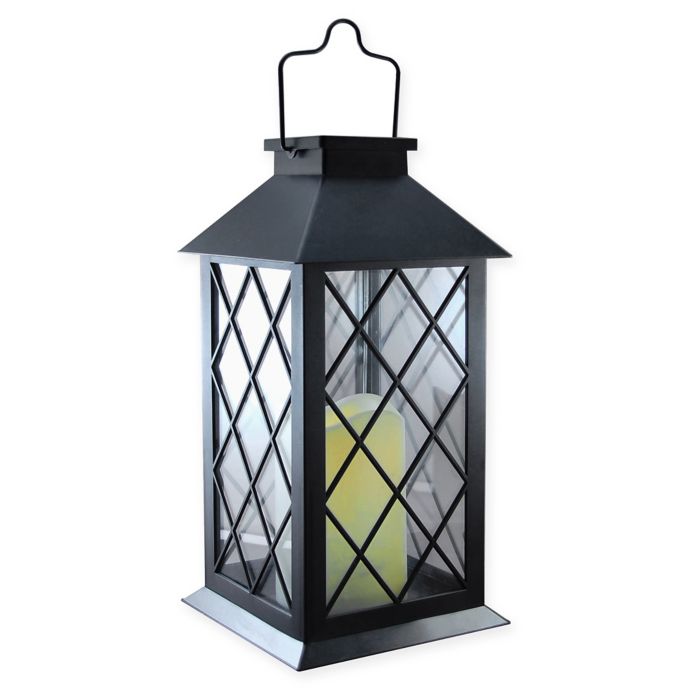 Solar Powered Black Tudor Lantern with LED Candle Bed Bath & Beyond