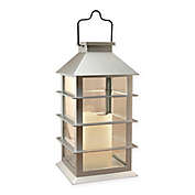 LumaBase&reg; Outdoor Solar Lantern in Silver with LED Candle