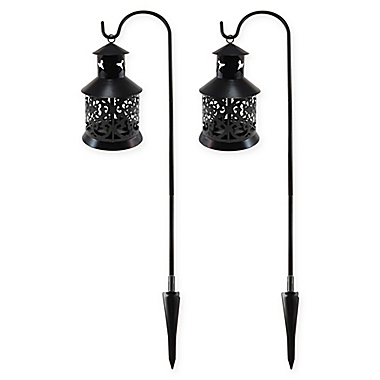 Metal Lantern and Metal Shepherds Hook in Black (Set of 2). View a larger version of this product image.