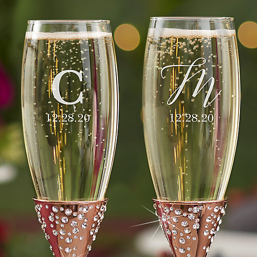 Alternate image 1 for Sparkling Intial Champagne Flute in Rose Gold (Set of 2)
