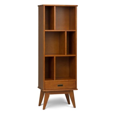 Simpli Home Draper Solid Hardwood Mid Century Bookcase and Storage Unit in Teak Brown