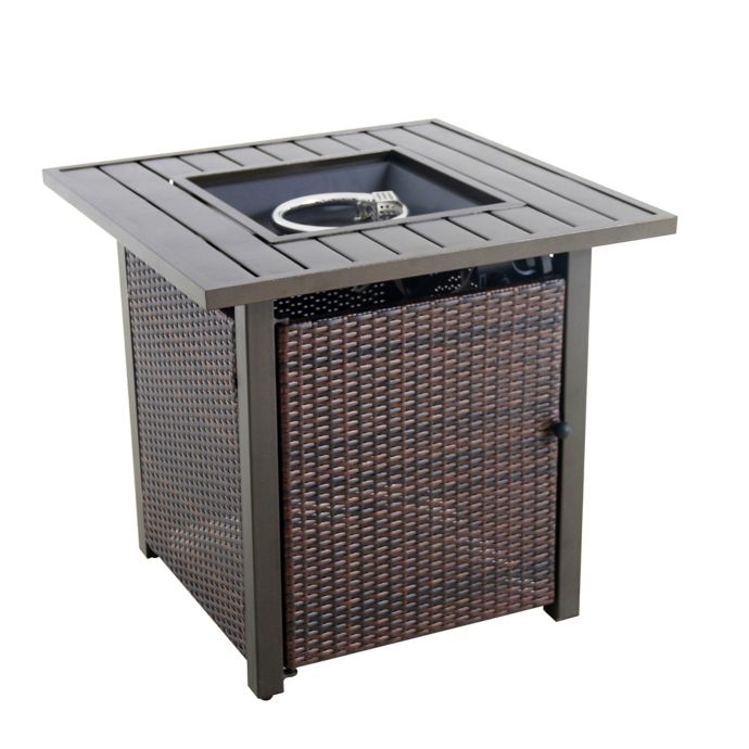 Wicker 26-Inch Propane Fire Pit with Cover | Bed Bath & Beyond