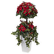 Nearly Natural 4-Foot Poinsettia Berry Topiary with Decorative Planter