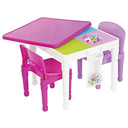 Humble Crew Building Blocks Compatible Construction Table with 2 Chairs in White/Purple/Pink