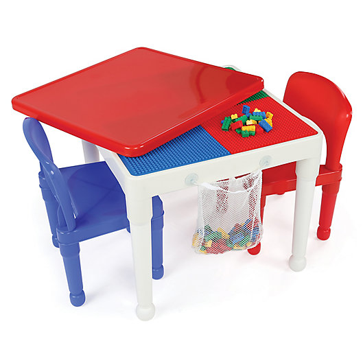 Alternate image 1 for Humble Crew Building Blocks Compatible Construction Table with 2 Chairs in White/Red/Blue