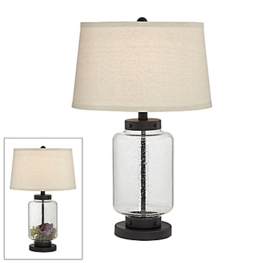 Kathy Ireland&reg; Collectors Drum CFL Bulb Table Lamp in Black with Linen Shade. View a larger version of this product image.
