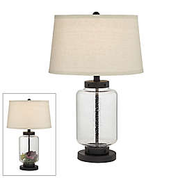 Kathy Ireland® Collectors Drum CFL Bulb Table Lamp in Black with Linen Shade