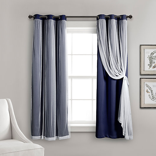 Alternate image 1 for Lush Decor 63-Inch Grommet Sheer/Blackout Lined Window Curtain Panels in Navy (Set of 2)