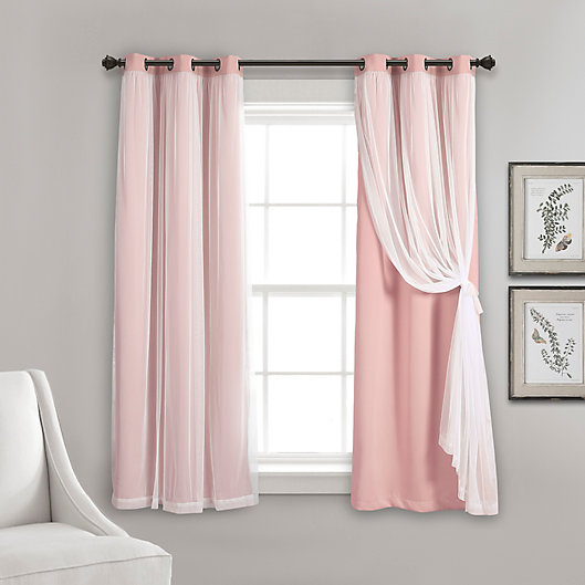 Alternate image 1 for Lush Decor 63-Inch Grommet Sheer/Blackout Lined Window Curtain Panels in Pink (Set of 2)