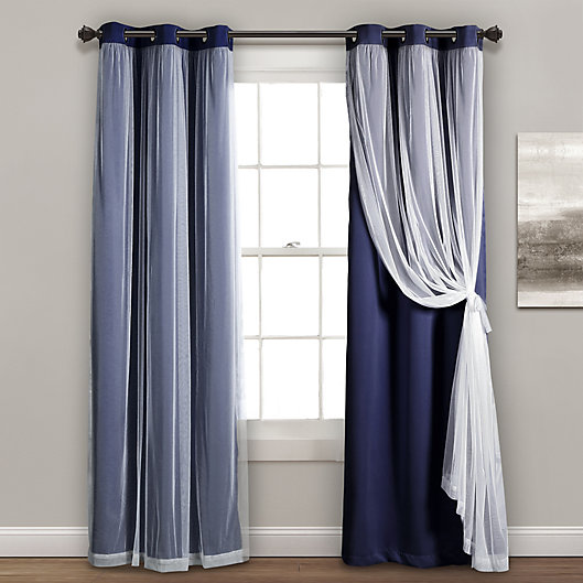 Alternate image 1 for Lush Decor 84-Inch Grommet Sheer/Blackout Lined Window Curtain Panels in Navy (Set of 2)