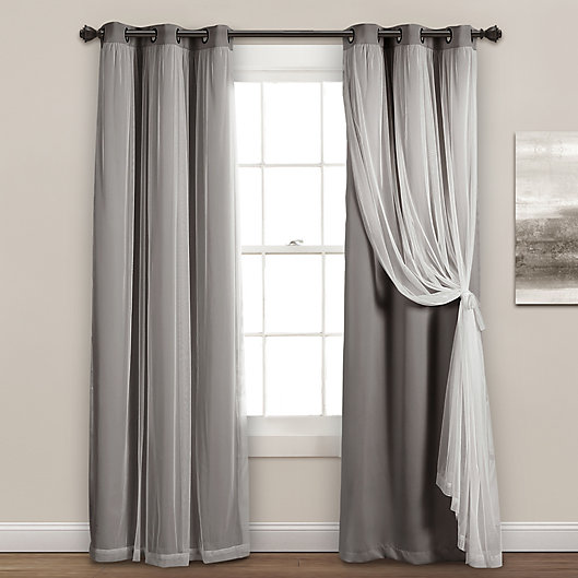 Alternate image 1 for Lush Decor 84-Inch Grommet Sheer/Blackout Lined Curtain Panels in Light Grey (Set of 2)