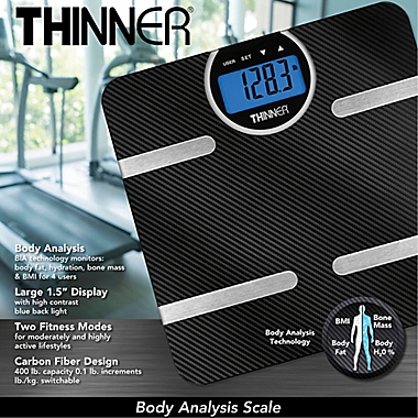 Thinner© by Conair&trade; Carbon Fiber Body Analysis Scale. View a larger version of this product image.