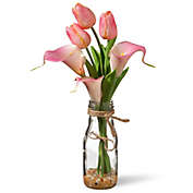 National Tree Company 13-Inch Artifical Tulip Arrangement in Pink with Glass Vase